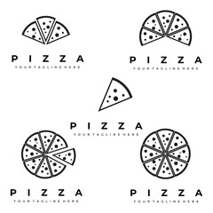 pizza logo set line art illustration design vector creative nature minimalist monoline outline linear simple modern