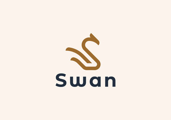 Swan abstract Logo design vector template Linear style. Golden bird Luxury Jewelry Fashion Cosmetics Logotype concept icon.

