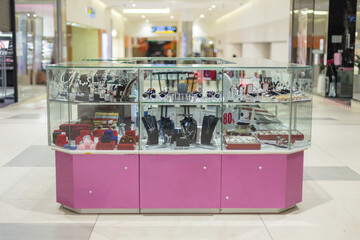 Jewelry in the window of a jewelry store. Wealth and luxury life concept