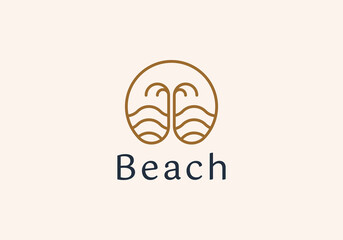 Vector logo design template beach with palm tree - abstract summer and vacation badge and emblem for holiday rentals, travel services, tropical spa and beauty studios
