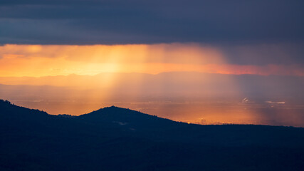 Breathtaking play of colours during the golden hour over the Rhine plain in the northern Black...