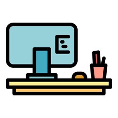 Ergonomic computer icon. Outline ergonomic computer vector icon color flat isolated