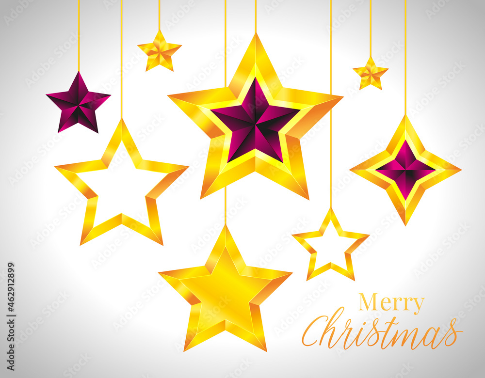 Sticker Shiny Gold Star. Christmas Illustration for design on white background