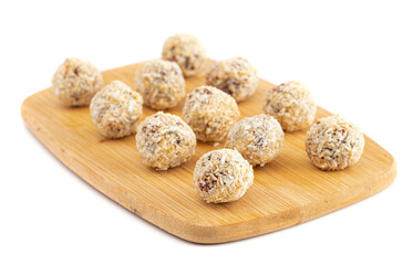 Coconut Chocolate Energy Balls Isolated on White Background