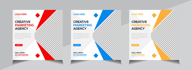 Modern Creative Social Media Banner Design, Business Social Media Post Template, Web Banner, Unique Editable Red, Blue, Yellow Color