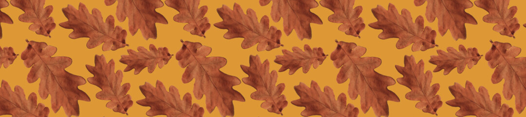 Panorama oak leaves pattern on a orange.