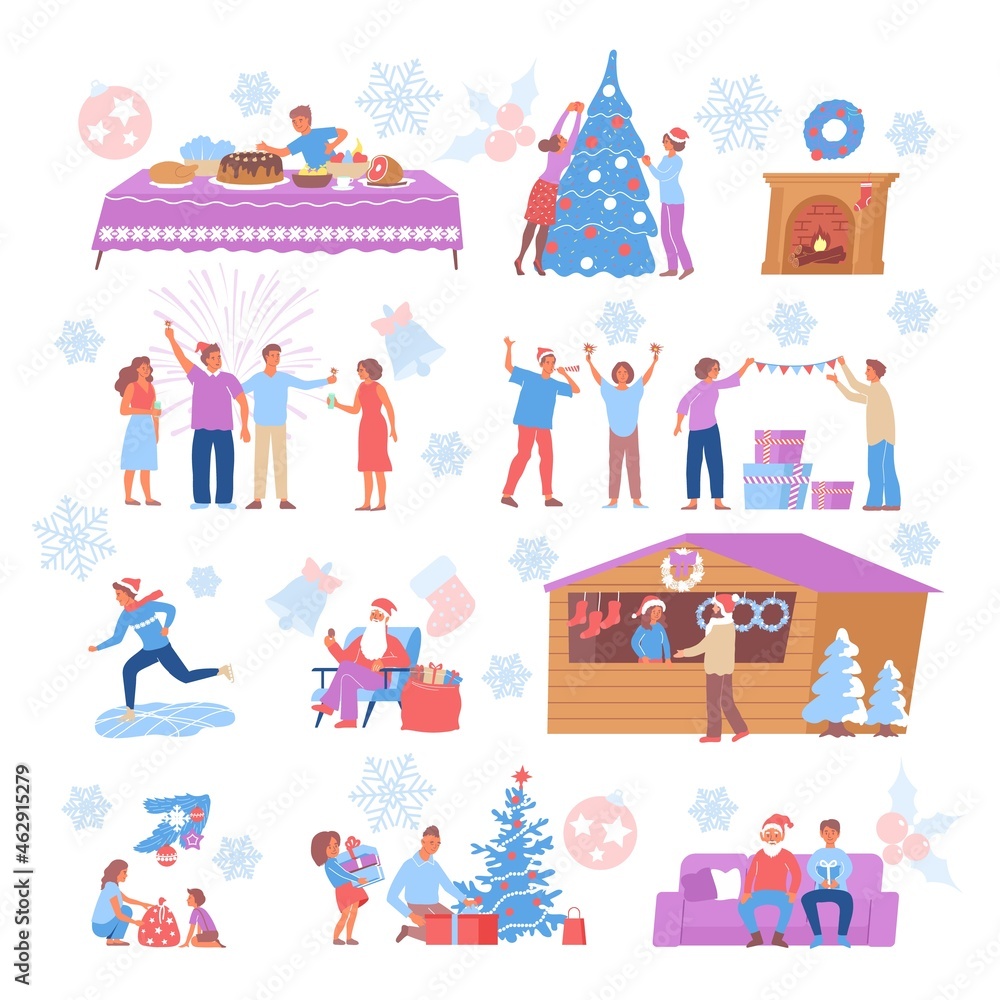 Wall mural christmas icons set