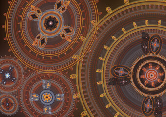 Fototapeta na wymiar Cogwheel fractal background, mechanical and steampunk design