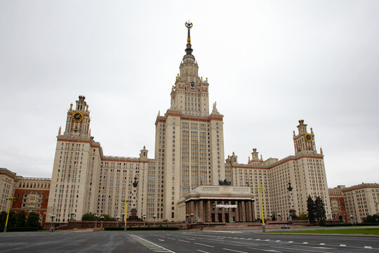 Moscow, Russia september 11, 2021 The territory of the Moscow State University on Vorobyovy Gory, MGU. Central entrance to university.