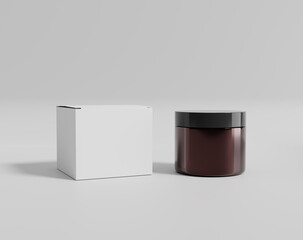A round brown plastic cream bottle with a box
