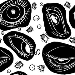 Seamless pattern of black and white eyes