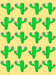 Set of cacti, decorative cacti in pots enjoyable cactus set cartoon set icon cactus with flower