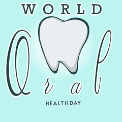 Logo design with typographic letters World Oral Health Day on a turquoise background. Dental logo design.