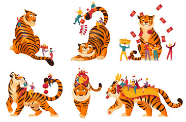 Fototapeta na wymiar Tiger Chinese Sign Set