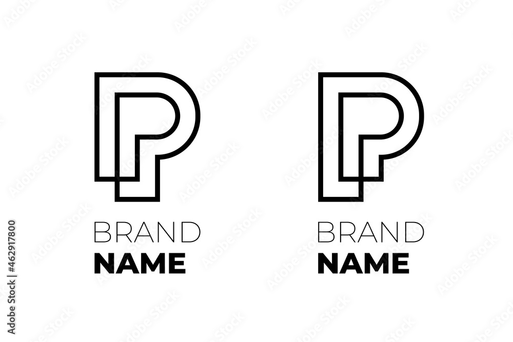 Poster initial letters pp set for business identity logotype concept. two combined p linear logo for compan