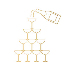 golden champagne glass pyramid, cheers, New Year Eve- vector illustration