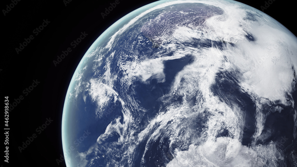 Wall mural concept 10-p1 beautiful scenery of realistic planet earth from space with atmospheric clouds. high d
