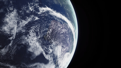 Concept 6-P1 Beautiful Scenery of Realistic Planet Earth from Space with Atmospheric Clouds. High detailed 3D rendering.