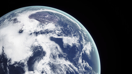 Concept 9-P1 Beautiful Scenery of Realistic Planet Earth from Space with Atmospheric Clouds. High detailed 3D rendering.