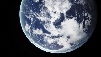 Concept 12-P1 Beautiful Scenery of Realistic Planet Earth from Space with Atmospheric Clouds. High detailed 3D rendering.