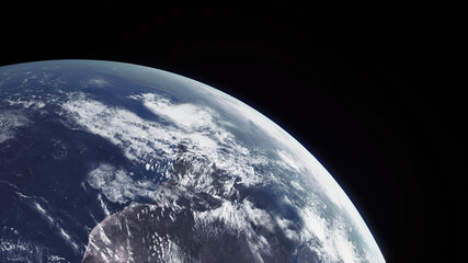 Concept 13-P1 Beautiful Scenery of Realistic Planet Earth from Space with Atmospheric Clouds. High detailed 3D rendering.