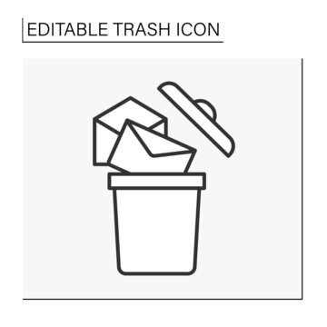  Utilization line icon. Recycling unread letters into bin. Householding. Trash concept. Isolated vector illustration. Editable stroke