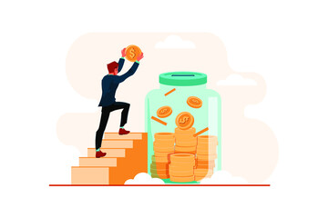 Businessman savings money Illustration concept. Flat illustration isolated on white background