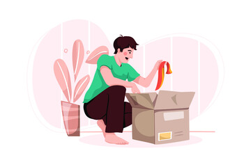 A man unpacking the paper box