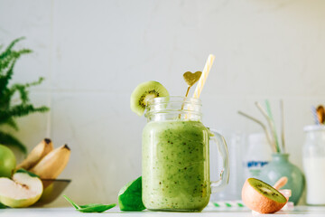 Vegan drink, detox diet smoothie of green fruits, vegetables