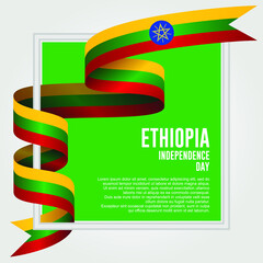 Ethiopia Independence Day. Waving ribbon with Flag of Equatorial Guinea, Template for Independence day. logo, vector, illustration