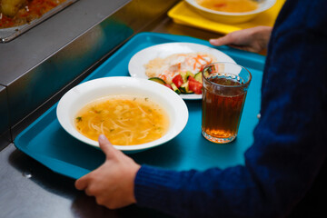 Food in the dining room. Russian national food. 