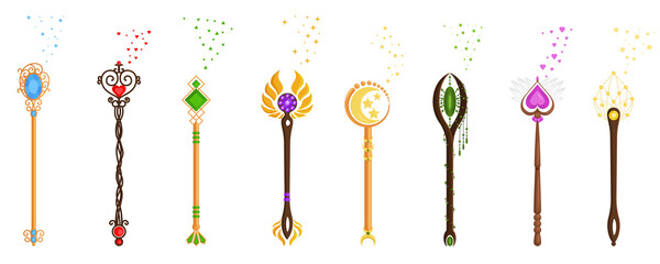 Magic Wands Set. Various wizards of magic wand vector illustration flat design © SERHII