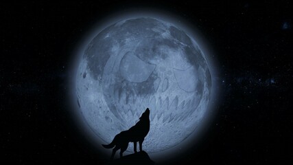 wolf howling at the  halloween moon