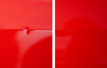 Photo before after car body repair, removal of dents without painting - obrazy, fototapety, plakaty