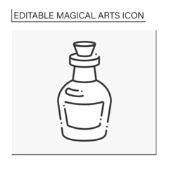  Potion bottle line icon. Potion created by witch. Love elixir, poison, Magic. Magical arts concept. Isolated vector illustration. Editable stroke