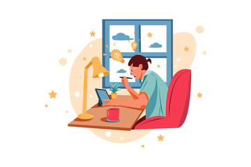 Freelancer working from home Illustration concept.