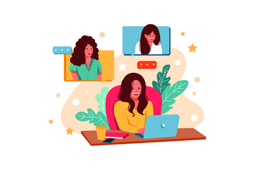 Online Team Meeting Illustration concept.