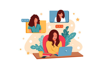 Online Team Meeting Illustration concept.