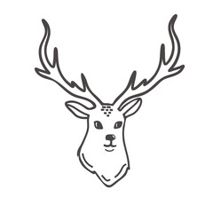 deer head Hand drawn sketch illustration isolated black on white background. Illustration of a deer. Vector linear illustration in doodle style. Christmas deer