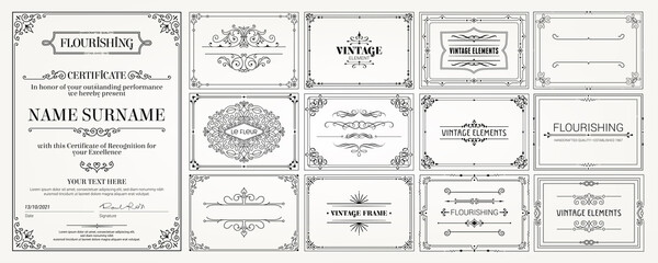 Vintage vector Set. Floral elements for design of monograms, invitations, frames, menus, labels and websites. Graphic elements for design of catalogs and brochures of cafes, boutiques - obrazy, fototapety, plakaty