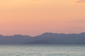 Fototapeta premium Seascape at sunset. Soft pastel colors. Fethiye, Turkey.