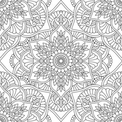 Abstract seamless mandala pattern. Texture in white and black colors. For design, fashion print, scrapbooking, coloring pages
