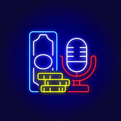 Fototapeta premium Microphone with money color neon icon. Podcast. Thin line symbols. Isolated vector illustrations.