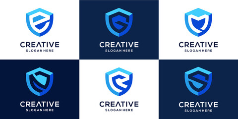 Set of alphabet int he shield logo design inspiation
