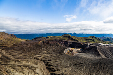 Scenic view on volcanic landscape, Aso crater, Aso town in Kyushu, Japan