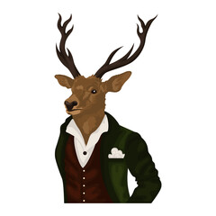 People art animal deer, character portrait animal in cloth fashion. Hipster animal. Vector illustration EPS10