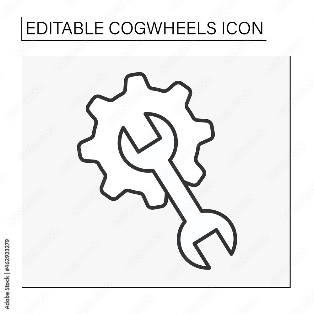 Poster setting line icon. spanner for fixing errors. configurations.cogwheels concept. isolated vector illu