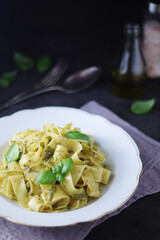 Tagliatelle pasta with pesto sauce