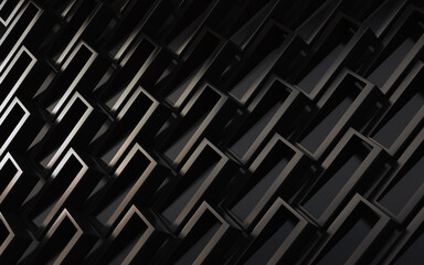 Fondo abstracto negro y oscuro de pared geométrica o ladrillos. Ilustración 3d de la pared moderna y elegante. Arquitectura interior sofisticada.
