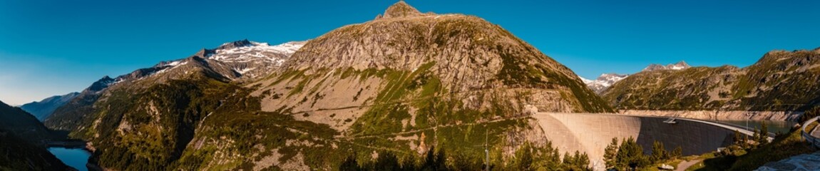 High resolution stitched panorama of a beautiful alpine summer view at the famous Koelnbreinsperre, Maltatal, Kaernten, Austria
